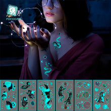 Load image into Gallery viewer, Blue Luminous Tattoo Stickers Waterproof Small Fresh Cute Animal Tattoo Stickers Deer Panda Penguin Dog Arm Tattoo Sticker