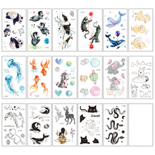 Load image into Gallery viewer, Blue Luminous Tattoo Stickers Waterproof Small Fresh Cute Animal Tattoo Stickers Deer Panda Penguin Dog Arm Tattoo Sticker