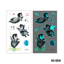 Load image into Gallery viewer, Blue Luminous Tattoo Stickers Waterproof Small Fresh Cute Animal Tattoo Stickers Deer Panda Penguin Dog Arm Tattoo Sticker