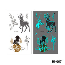 Load image into Gallery viewer, Blue Luminous Tattoo Stickers Waterproof Small Fresh Cute Animal Tattoo Stickers Deer Panda Penguin Dog Arm Tattoo Sticker