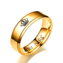 Load image into Gallery viewer, 6mm Fashion Stainless Steel Ring His Queen Her King Couple Silver Black Crown Couple Jewelry Anniversary Valentine's Day Gifts