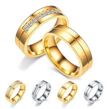 Load image into Gallery viewer, 6mm Popular Fashion Titanium Steel Ring Couple Gold Silver Stainless Steel Zircon Ring Hand Jewelry Simple Design for Women Men