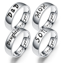 Load image into Gallery viewer, 6mm Polished Silver Titanium Ring Stainless Steel Rings Family Member Rings For Women Man Hand Jewelry Love You Mom Dad Son Daughter