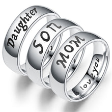 Load image into Gallery viewer, 6mm Polished Silver Titanium Ring Stainless Steel Rings Family Member Rings For Women Man Hand Jewelry Love You Mom Dad Son Daughter