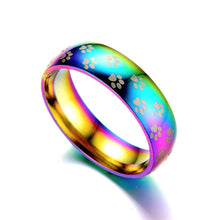 Load image into Gallery viewer, 6mm Rainbow Colorful Ring with Paw Printing Titanium Steel Wedding Band Ring Wide Gay Pride Jewelry for Men Women