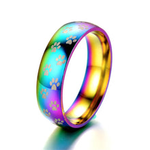 Load image into Gallery viewer, 6mm Rainbow Colorful Ring with Paw Printing Titanium Steel Wedding Band Ring Wide Gay Pride Jewelry for Men Women