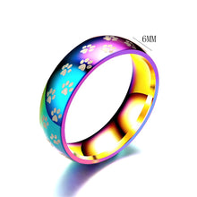 Load image into Gallery viewer, 6mm Rainbow Colorful Ring with Paw Printing Titanium Steel Wedding Band Ring Wide Gay Pride Jewelry for Men Women