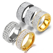 Load image into Gallery viewer, 8mm Stainless Steel Titanium Ring 5 Rows Crystal Rings for Women Men Wedding bands Fashion Jewelry