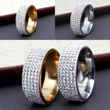 Load image into Gallery viewer, 8mm Stainless Steel Titanium Ring 5 Rows Crystal Rings for Women Men Wedding bands Fashion Jewelry