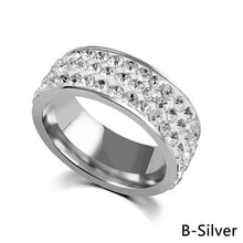 Load image into Gallery viewer, 8mm Stainless Steel Titanium Ring 5 Rows Crystal Rings for Women Men Wedding bands Fashion Jewelry