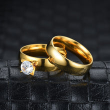 Load image into Gallery viewer, 6mm Titanium Steel Ring Couple Stainless Steel Zircon Ring Hand Jewelry Simple Design Golden Smooth Wedding Rings for Women Men
