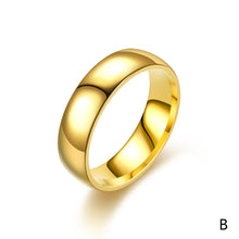 Load image into Gallery viewer, 6mm Titanium Steel Ring Couple Stainless Steel Zircon Ring Hand Jewelry Simple Design Golden Smooth Wedding Rings for Women Men