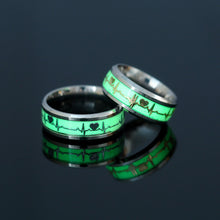 Load image into Gallery viewer, Fashion Luminous Ring Retro Stainless Steel Finger Ring 8mm Glowing In Dark Love Heart Couple Fluorescent Rings Wedding Bands Jewelry For Women Men Gift