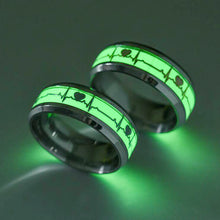 Load image into Gallery viewer, Fashion Luminous Ring Retro Stainless Steel Finger Ring 8mm Glowing In Dark Love Heart Couple Fluorescent Rings Wedding Bands Jewelry For Women Men Gift