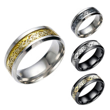 Load image into Gallery viewer, 8mm Stainless Steel Titanium Ring Celtic Dragon Rings 7 Colors Inlay Red Blue Black Carbon Fiber Ring Wedding Band Jewelry for Men Women Size 6-13