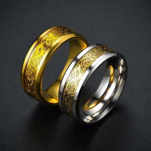 Load image into Gallery viewer, 8mm Stainless Steel Titanium Ring Celtic Dragon Rings 7 Colors Inlay Red Blue Black Carbon Fiber Ring Wedding Band Jewelry for Men Women Size 6-13