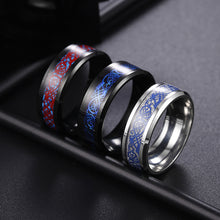Load image into Gallery viewer, 8mm Stainless Steel Titanium Ring Celtic Dragon Rings 7 Colors Inlay Red Blue Black Carbon Fiber Ring Wedding Band Jewelry for Men Women Size 6-13