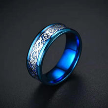 Load image into Gallery viewer, 8mm Stainless Steel Titanium Ring Celtic Dragon Rings 7 Colors Inlay Red Blue Black Carbon Fiber Ring Wedding Band Jewelry for Men Women Size 6-13