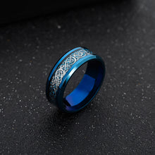 Load image into Gallery viewer, 8mm Stainless Steel Titanium Ring Celtic Dragon Rings 7 Colors Inlay Red Blue Black Carbon Fiber Ring Wedding Band Jewelry for Men Women Size 6-13