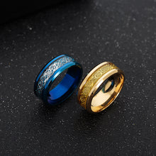 Load image into Gallery viewer, 8mm Stainless Steel Titanium Ring Celtic Dragon Rings 7 Colors Inlay Red Blue Black Carbon Fiber Ring Wedding Band Jewelry for Men Women Size 6-13