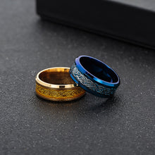 Load image into Gallery viewer, 8mm Stainless Steel Titanium Ring Celtic Dragon Rings 7 Colors Inlay Red Blue Black Carbon Fiber Ring Wedding Band Jewelry for Men Women Size 6-13
