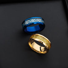Load image into Gallery viewer, 8mm Stainless Steel Titanium Ring Celtic Dragon Rings 7 Colors Inlay Red Blue Black Carbon Fiber Ring Wedding Band Jewelry for Men Women Size 6-13