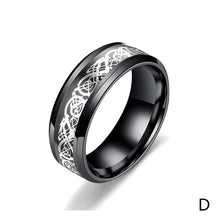 Load image into Gallery viewer, 8mm Stainless Steel Titanium Ring Celtic Dragon Rings 7 Colors Inlay Red Blue Black Carbon Fiber Ring Wedding Band Jewelry for Men Women Size 6-13