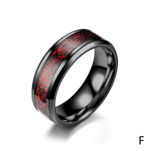 Load image into Gallery viewer, 8mm Stainless Steel Titanium Ring Celtic Dragon Rings 7 Colors Inlay Red Blue Black Carbon Fiber Ring Wedding Band Jewelry for Men Women Size 6-13