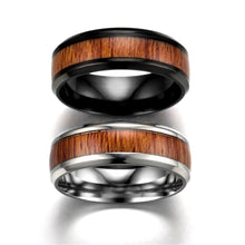 Load image into Gallery viewer, Titanium Steel Ring Wood Grain Rings Retro 8mm Stainless Steel Finger Rings Durable Vintage Jewelry for Men