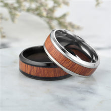 Load image into Gallery viewer, Titanium Steel Ring Wood Grain Rings Retro 8mm Stainless Steel Finger Rings Durable Vintage Jewelry for Men