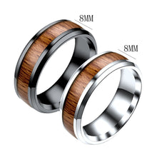 Load image into Gallery viewer, Titanium Steel Ring Wood Grain Rings Retro 8mm Stainless Steel Finger Rings Durable Vintage Jewelry for Men