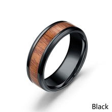 Load image into Gallery viewer, Titanium Steel Ring Wood Grain Rings Retro 8mm Stainless Steel Finger Rings Durable Vintage Jewelry for Men