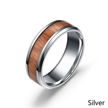 Load image into Gallery viewer, Titanium Steel Ring Wood Grain Rings Retro 8mm Stainless Steel Finger Rings Durable Vintage Jewelry for Men