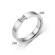 Load image into Gallery viewer, 4mm Titanium Steel Ring Couple Stainless Steel Zircon Ring Hand Jewelry Simple Design Wedding Rings for Women Men