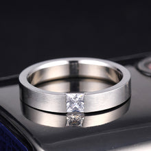 Load image into Gallery viewer, 4mm Titanium Steel Ring Couple Stainless Steel Zircon Ring Hand Jewelry Simple Design Wedding Rings for Women Men