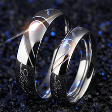Load image into Gallery viewer, Stainless Steel Couple Rings Titanium Half Peach Heart-shaped Rose Gold Black Color Wedding Promise Ring For Lovers Women Men Engagement Jewelry