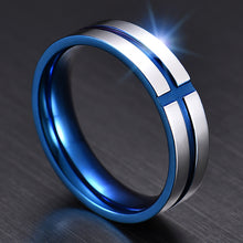 Load image into Gallery viewer, Titanium Steel Cross Rings Stainless Steel Solid Ring Blue Gold Ring Simple Design for Wedding Men Women Gift