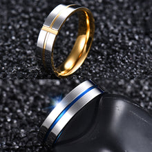 Load image into Gallery viewer, Titanium Steel Cross Rings Stainless Steel Solid Ring Blue Gold Ring Simple Design for Wedding Men Women Gift