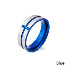 Load image into Gallery viewer, Titanium Steel Cross Rings Stainless Steel Solid Ring Blue Gold Ring Simple Design for Wedding Men Women Gift