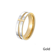 Load image into Gallery viewer, Titanium Steel Cross Rings Stainless Steel Solid Ring Blue Gold Ring Simple Design for Wedding Men Women Gift