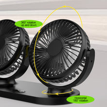 Load image into Gallery viewer, Car Fan 720 Degree Rotatable 3 Speed Dual Head Car Auto Cooling Air Circulator Fan for Van Suv Rv Boat Auto Vehicles