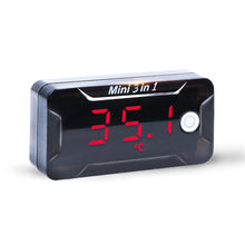 Load image into Gallery viewer, 3 in 1 Motorcycle Digital Voltmeter Thermometer Voltage Time Temperature Meter For Car Waterproof DC 8-72V