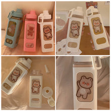 Load image into Gallery viewer, 700ml Square Bear Water Bottle Outdoor Water Bottle with Straw Plastic Portable Water Cup Dinkware Camping Bike Sports Bottle
