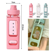 Load image into Gallery viewer, 700ml Square Bear Water Bottle Outdoor Water Bottle with Straw Plastic Portable Water Cup Dinkware Camping Bike Sports Bottle