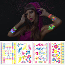 Load image into Gallery viewer, Creative Fluorescent Flower Arm Tattoo Stickers Face Butterfly Flower Stickers Waterproof Feather Tattoo Arm Tattoo Stickers