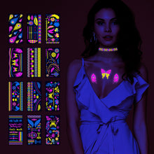 Load image into Gallery viewer, Creative Fluorescent Flower Arm Tattoo Stickers Face Stickers Waterproof Feather Colorful Night Arm Women Sexy Tattoo Stickers