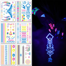 Load image into Gallery viewer, Creative Fluorescent Flower Arm Tattoo Stickers Face Stickers Waterproof Feather Geometric Butterfly Luminous Arm Tattoo Stickers