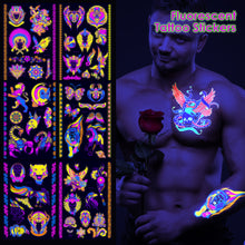 Load image into Gallery viewer, Temporary Owl Animal Halloween Fluorescent Flower Leather Arm Tattoo Sticker Creative Color Fluorescent Arm Water Transfer Stickers