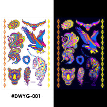 Load image into Gallery viewer, Temporary Owl Animal Halloween Fluorescent Flower Leather Arm Tattoo Sticker Creative Color Fluorescent Arm Water Transfer Stickers