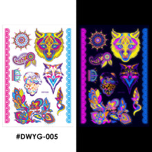Load image into Gallery viewer, Temporary Owl Animal Halloween Fluorescent Flower Leather Arm Tattoo Sticker Creative Color Fluorescent Arm Water Transfer Stickers